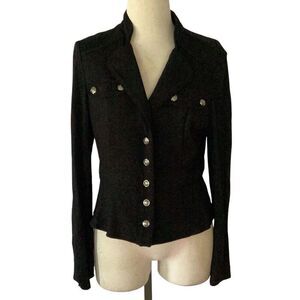 White House Black Market Ponte Knit Military Jacket Blazer Women’s 12 Silver But